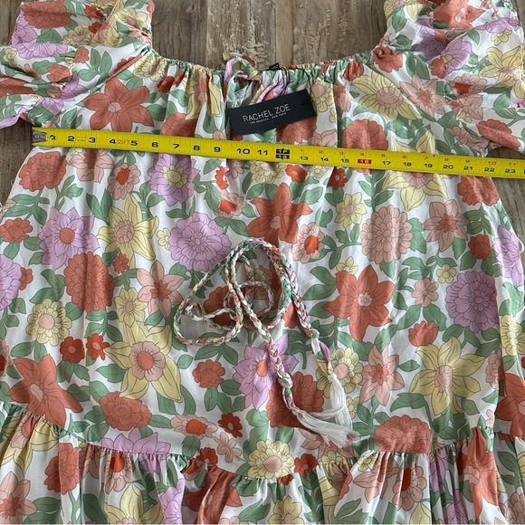 Rachel Zoe Floral Dress Multicolored Braided Belt Flutter Sleeve Boho Large NWT - Picture 8 of 10